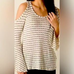 BKE Elan Cold Open Shoulder Striped lightweight sweater size XS Buckle NWT